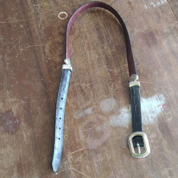 Brighton Pivoting Reversible Belt Crocodile Embossed Black Brown USA - Picture 6 of 12